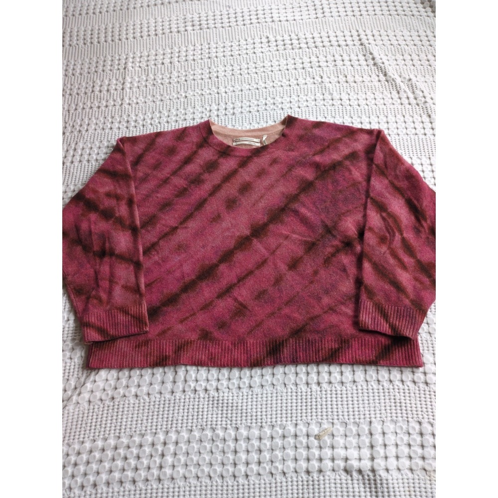Anthropologie Cashmere Tie Dye Sweater Crew Neck Pullover Size Small Pink Brown
